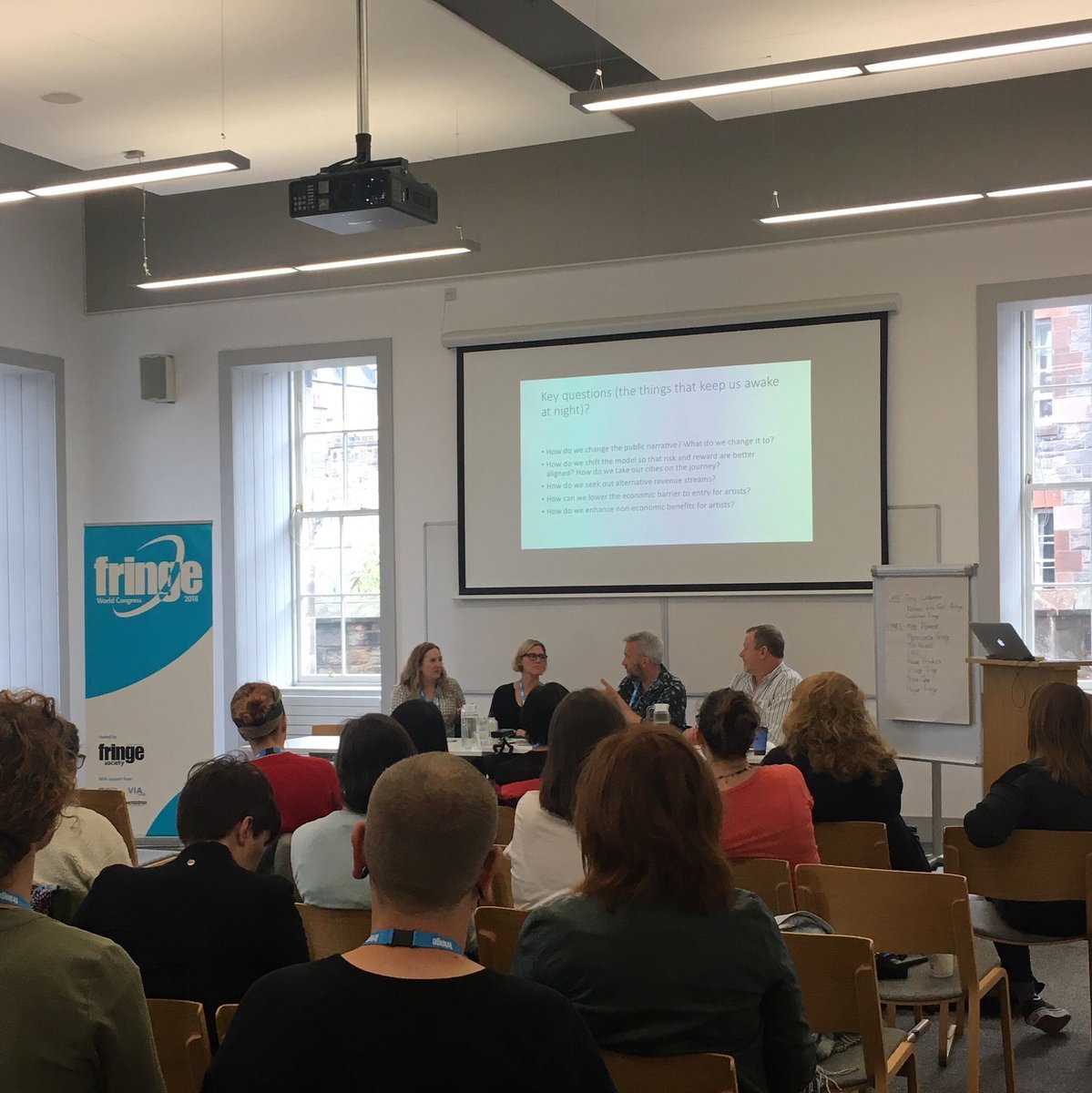 FringeWorldCong's tweet photo. And we’re off! Day three kicks off with a discussion on fringe finances #FringeWorldCongress #IntoTheUnknown https://t.co/wuBnEP87nk