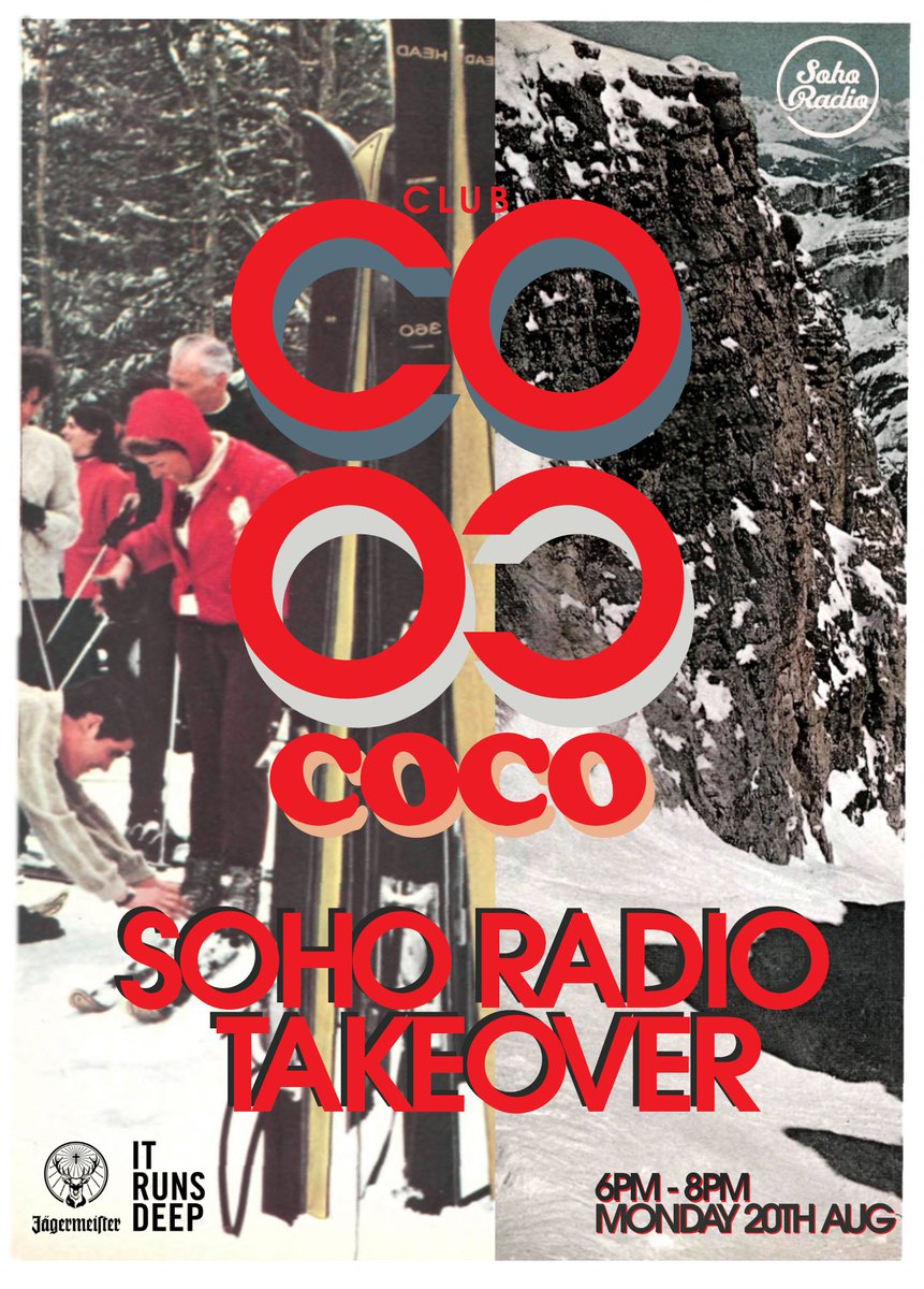 ThisisClubCoCo's tweet photo. O n M o n d a y CCC is taking over @sohoradio for @JagerUK 

Tune in from 6-8pm on https://t.co/ElUlraSthA https://t.co/ptZN5EfCEi