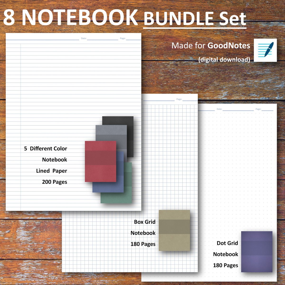 my #etsy shop: Digital Notebook Bundle (For GOODNOTES) etsy.me/2Pm8P6m #papergoods #stationery #ipad #bulletjournal #journal #goodnotes #handnotes #notes #digitalnotebook #university #college #goodnotesapp #conference #digitalplanner #deskgoal