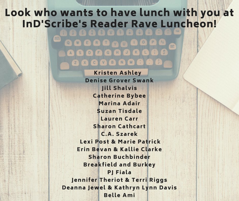 InDTaleMagazine's tweet photo. Look who wants to have lunch with you at the upcoming InD'Scribe Con and Book Festival Reader Rave Luncheon!
Book your seat today before their tables are full!
2018 InD'Scribe Attending Author Tribe
@InDScribeCon
https://t.co/8m7rk6dw2p
#indscribe #indtale #indscribecon https://t.co/TccOWyuwVv