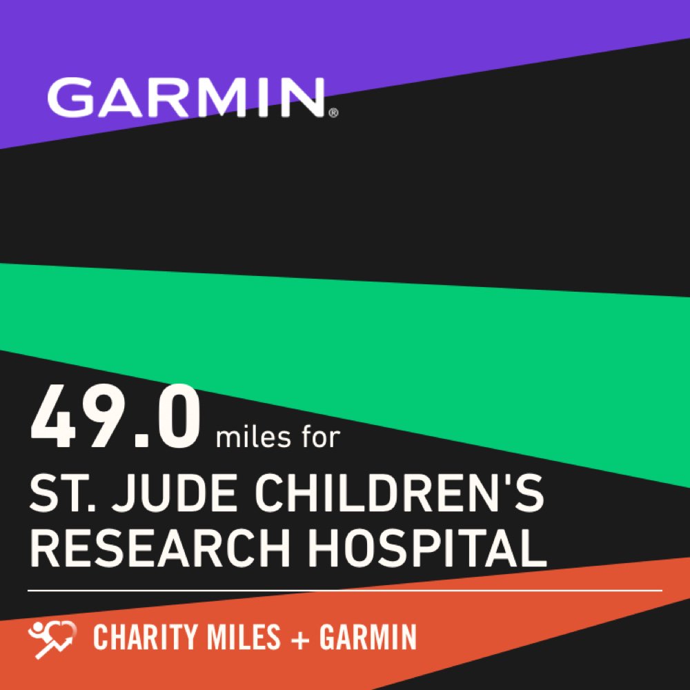 49.0 <a href="/CharityMiles/">Charity Miles</a> for <a href="/StJude/">St. Jude</a>. Thx <a href="/Garmin/">Garmin</a> for sponsoring me. #BeatYesterday charitymiles.org/appstore.html