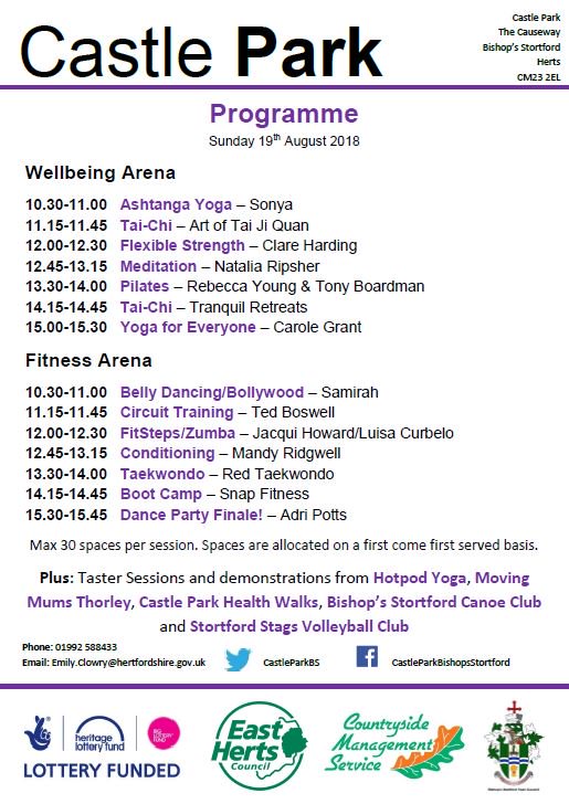 Goodness In The Park! A day of Wellbeing & Fitness in Castle Park on Sun 19th Aug 10am – 4pm Come along to get some fresh air and get inspired while enjoying a day of relaxation and wellbeing. All ages welcome, children must be accompanied by an adult #HertsYOPA18 #FamiliesMonth