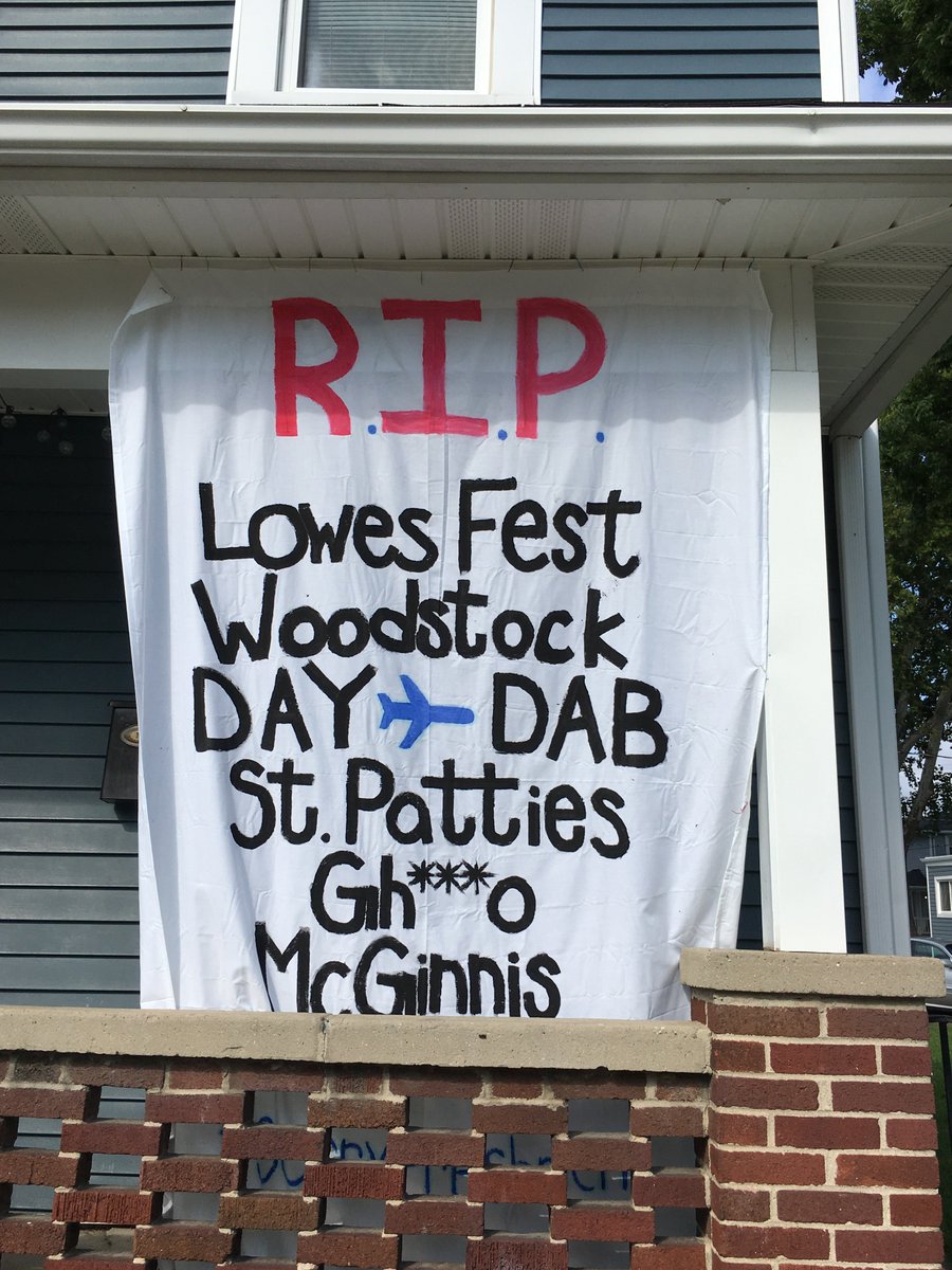JoshSweigart's tweet photo. Sheets up in the UD student "ghetto" this year a little more somber than in previous years. https://t.co/IfaEaR9MQ7