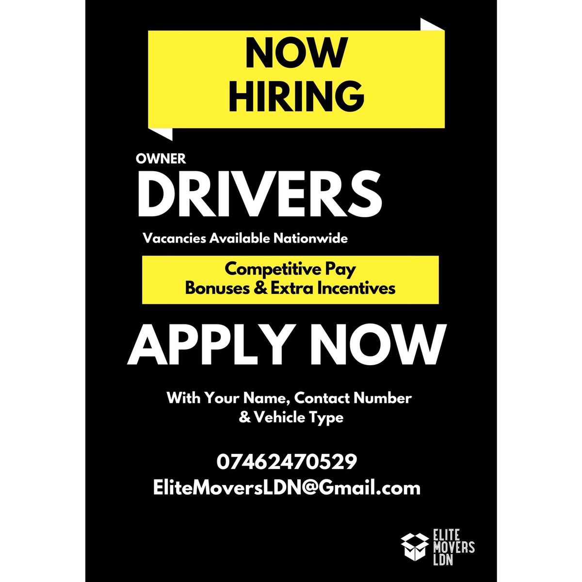 EliteMoversLDN's tweet photo. ‼️ JOB ALERT ‼️

Drivers wanted !!! Do you own a van ?? Would you like to take up shifts when you have spare time ?? Would you like to make some extra 💰💰 ?? Then Apply today. https://t.co/5jvg8PuRap