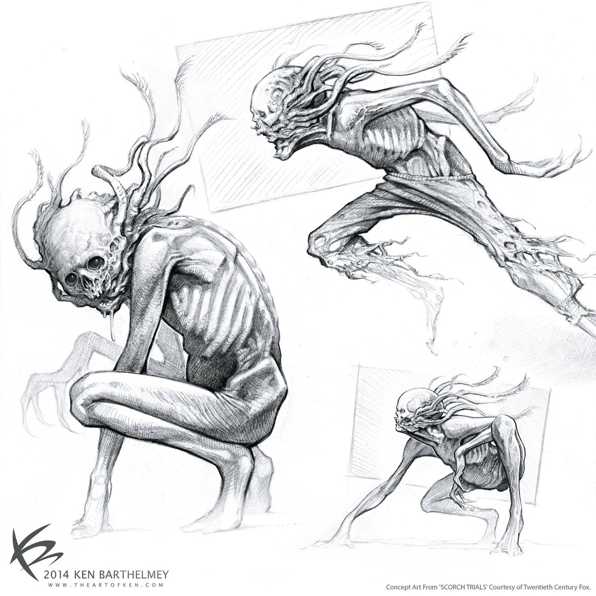 Early Crank Concept Sketches I did for The Scorch Trials. In attempt to make the Cranks look more animalistic I imagined them moving with all four limbs.