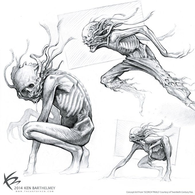 Early Crank Concept Sketches I did for The Scorch Trials. In attempt to make the Cranks look more animalistic I imagined them moving with all four limbs. 