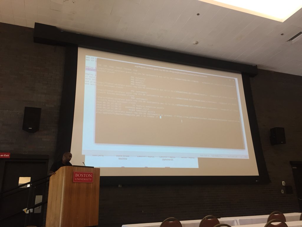 JenInnovate's tweet photo. Deploying @openwhisk on top of @OpenShift with Sherard Griffin in his talk on building #AI at #DevConfUS. @redhatopen #Boston #BosDev #RedHat https://t.co/QYWfCP6HpJ