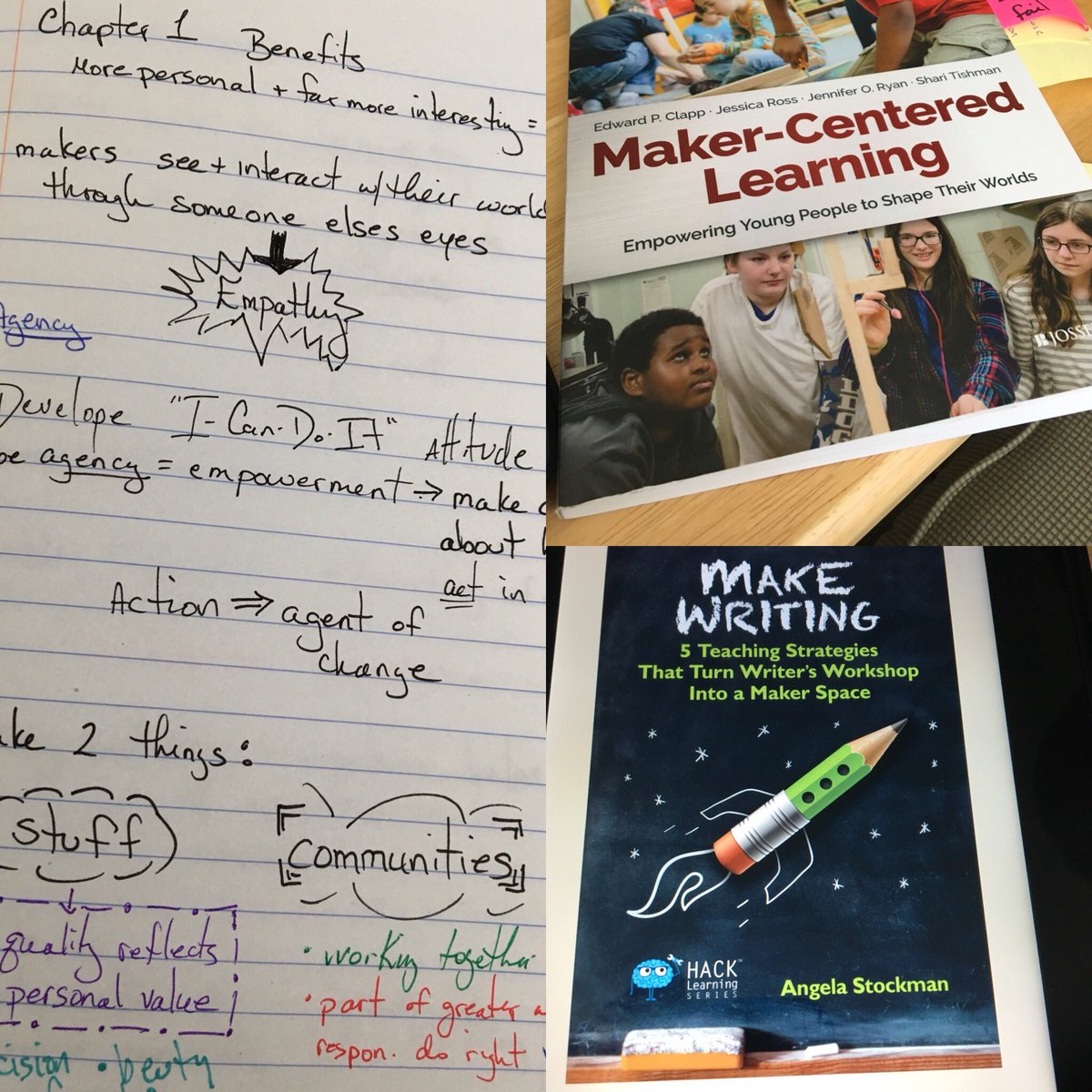 JoeSurfer2's tweet photo. Finishing up Maker-Centered Learning & coming away with great ideas from @EdwardPClapp @Rabbitross for this school year. Excited to start Make Writing to see how @AngelaStockman gets making in βοΈ! #SoMuch2Read #SeptembersRightThere https://t.co/fO5GxvYnNQ