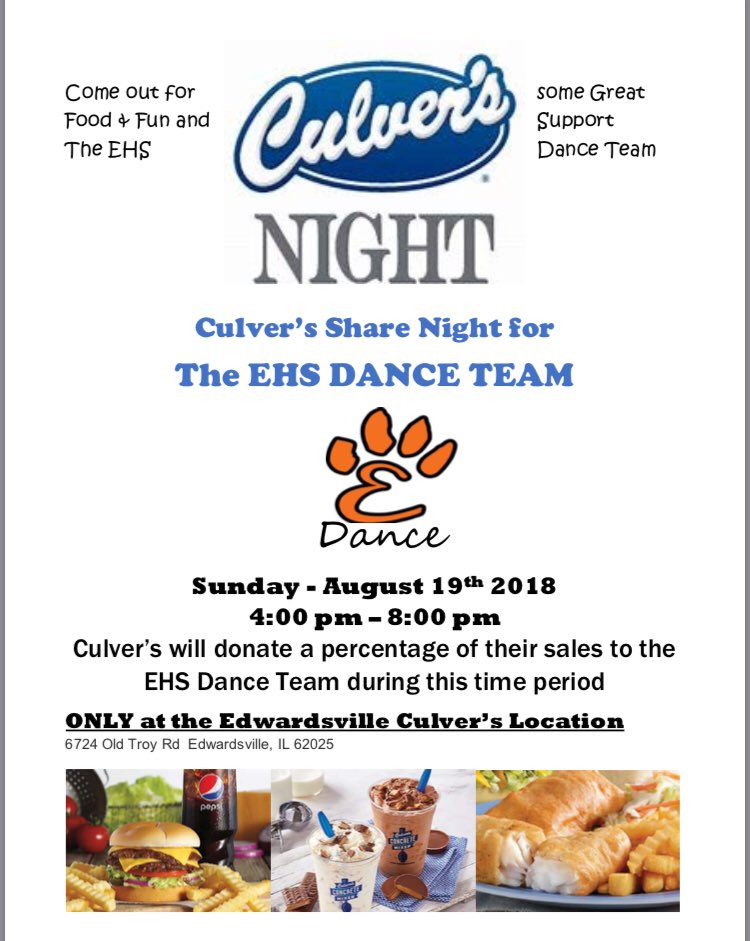 ehsdancerocks's tweet image. Come to Culver’s Sunday night to support Edwardsville Dance Team!