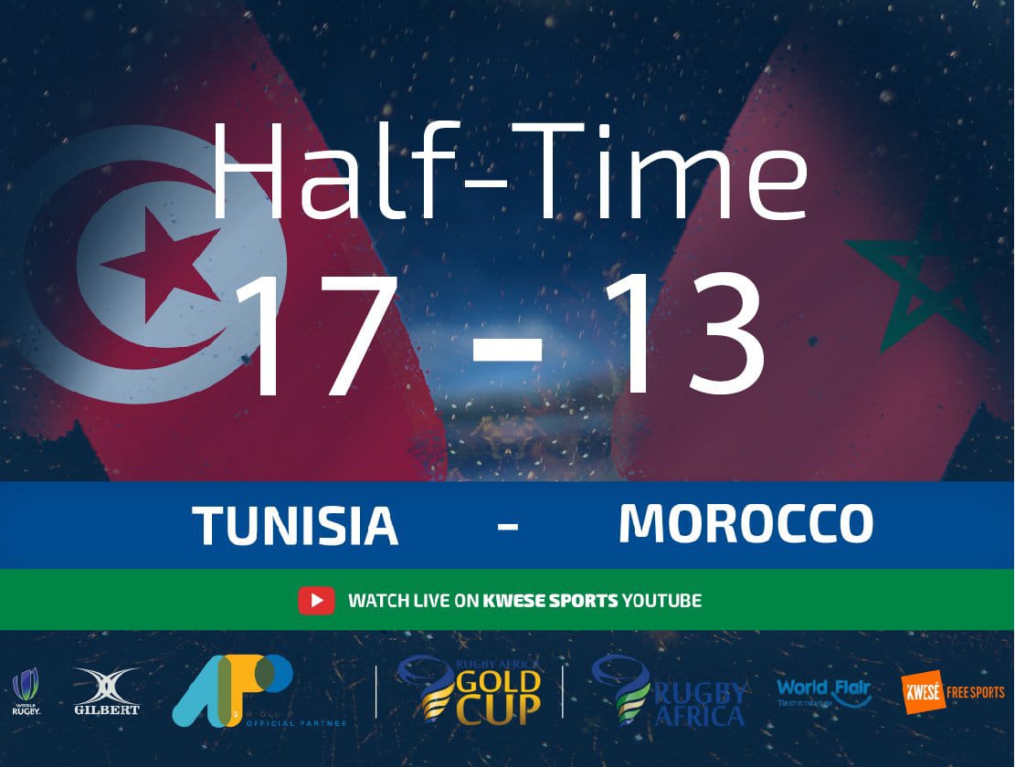 RugbyAfrique's tweet photo. RUGBY AFRICA GOLD CUP ππ₯π - Half Time score: @RugbyTUN_ πΉπ³ is leading over visitor Morocco π²π¦ 17 - 13 #RAGC2018 https://t.co/lYf9dvQ4up