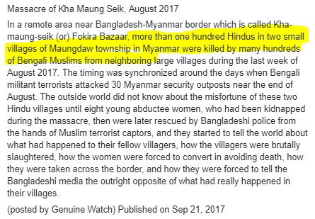  #Rohingyas' secret dark war | Massacre of  #KhaMaungSeik, August 2017Mass killing was probably done to ensure that there is no  #Hindu left to inform army whereabouts militants.  #Kashmir pundits were killed & driven out for same reason.Detail here  https://bit.ly/2L6bjSG&nbsp;