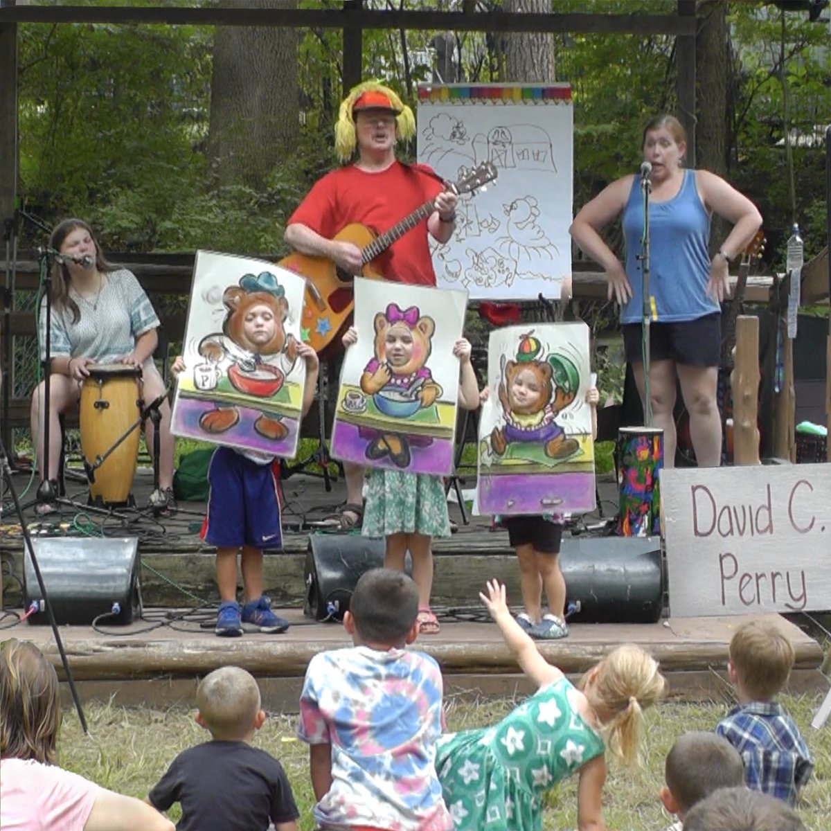 MrDavidCPerry's tweet photo. FAMILY FUN: We had a blast yesterday performing my "Rock & Roll Goldilocks" song in Dulcimer Grove at the Philadelphia Folk Festival - with the help of some cute volunteer "bear faces" 🎶 🐻🐻🐻 – #PFF2018 #PhillyFolkFest #FolkFest #PFS #ChildrensMusic 😄 https://t.co/SUKx6Paaza https://t.co/2zbUw4Szk0