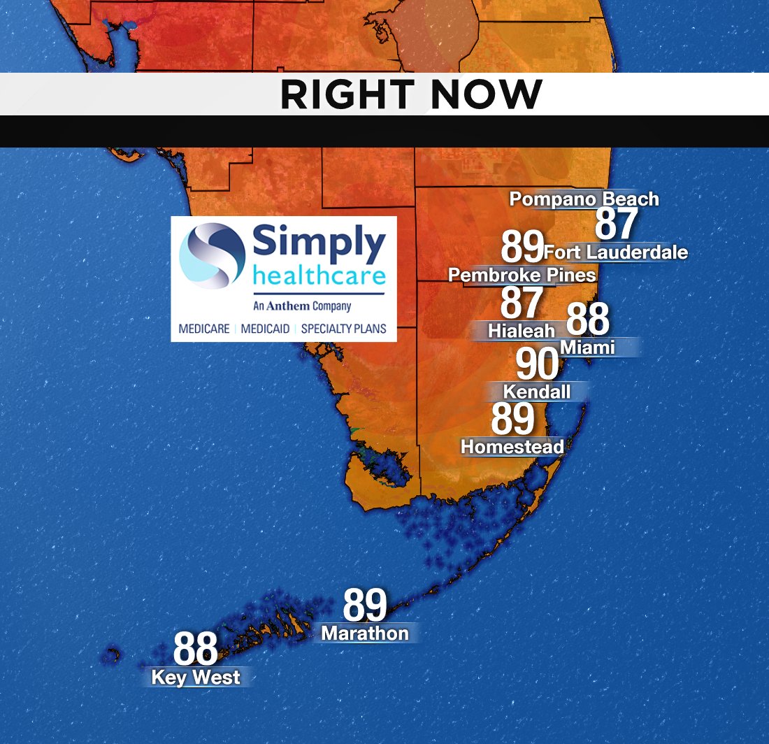 It's 2PM, here are south Florida's current temperatures. #BROWARD #MIAMIDADE #FLKEYS Presented by Simply Healthcare https://t.co/ATkDPvNVvF