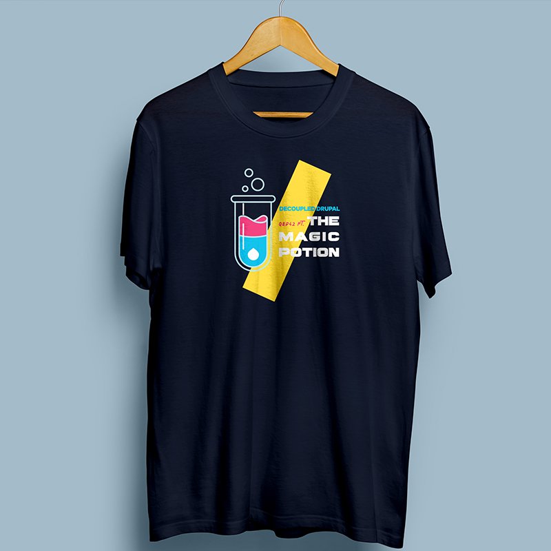 qed42's tweet photo. Wading through Decoupled Drupal options and  choices? Come talk to us, So that you don't make the same mistakes we did! And hey we have some free t shirts and stickers for you! #decoupleddays #themagicpotion https://t.co/Wxw063D3jy