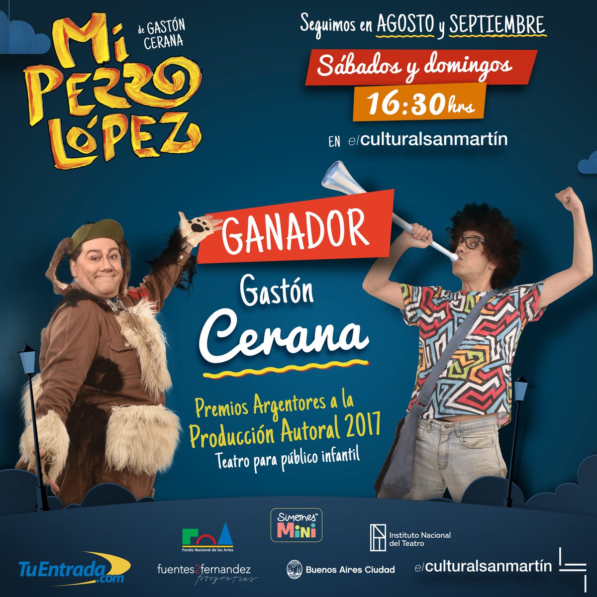 Gastón Cerana es quien se encargo de dar vida a la maravillosa historia de "Mi perro López".
Por su labor ha ganado el Premio de ARGENTORES a la Producción Autoral 2017 en Teatro para Publico Infantil.
¡Felicitaciones!

#TodosSomosPerros