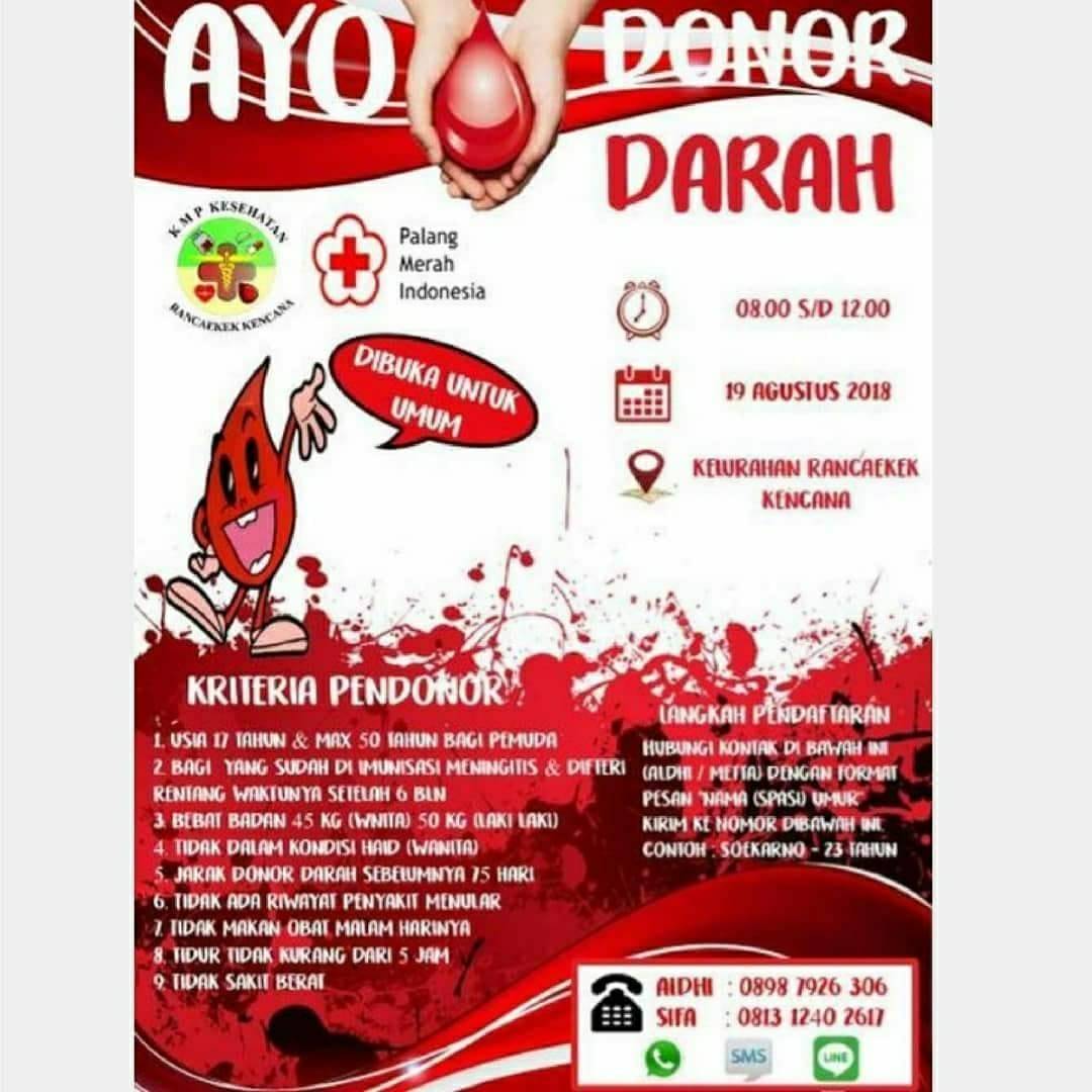 #INFO #Dondar #Bandung | 19 Agustus 2018 | 08.00 - 12.00 | Aula Kelurahan Rancaekek Kencan, Jl.Teratai Raya | <a href="/june_bfl/">June Malkan</a> cc <a href="/BFLBandung/">BFL Chapter Bandung</a> <a href="/DonDarBDG/">Komunitas Donor Darah Bandung</a> <a href="/relawan_bdg/">Relawan Bandung</a> <a href="/infobdg/">BANDUNG ᮘᮔ᮪ᮓᮥᮀ</a> <a href="/ufmbandung1043/">UFM 104.3 Bandung</a> @humasbdg <a href="/ais_bandung/">AIS BANDUNG</a> <a href="/ais_bdg/">AIS Bandung</a> <a href="/ici_bandung/">ICI Regional BANDUNG</a> <a href="/bandungtv38/">Bandung TV Official</a> #YukDonorBareng