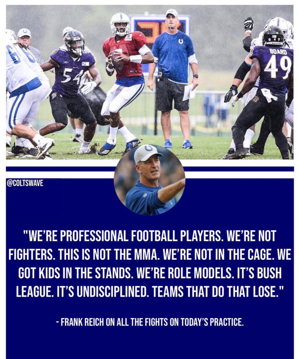 ColtsTalk2's tweet photo. Statement from Coach Frank Reich about the fights from camp with the #Ravens. #Colts #Coltstalk https://t.co/KLkKKlnGde