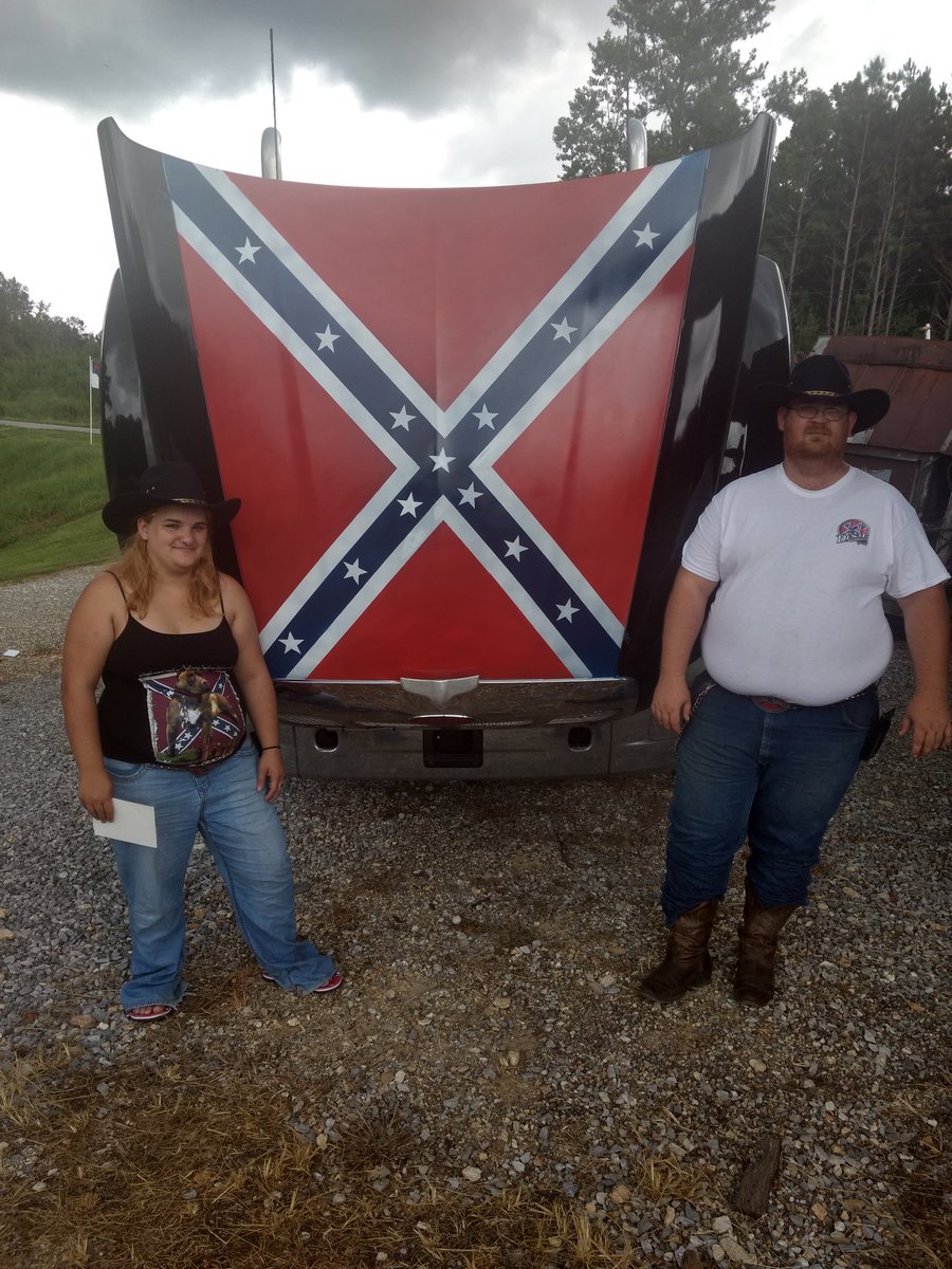 DixieStore52's tweet image. Troy and Jess getting a rebel flag painted on their hood by Tiffany. Call or visit Dixie general store Heflin Al 256.239.4859