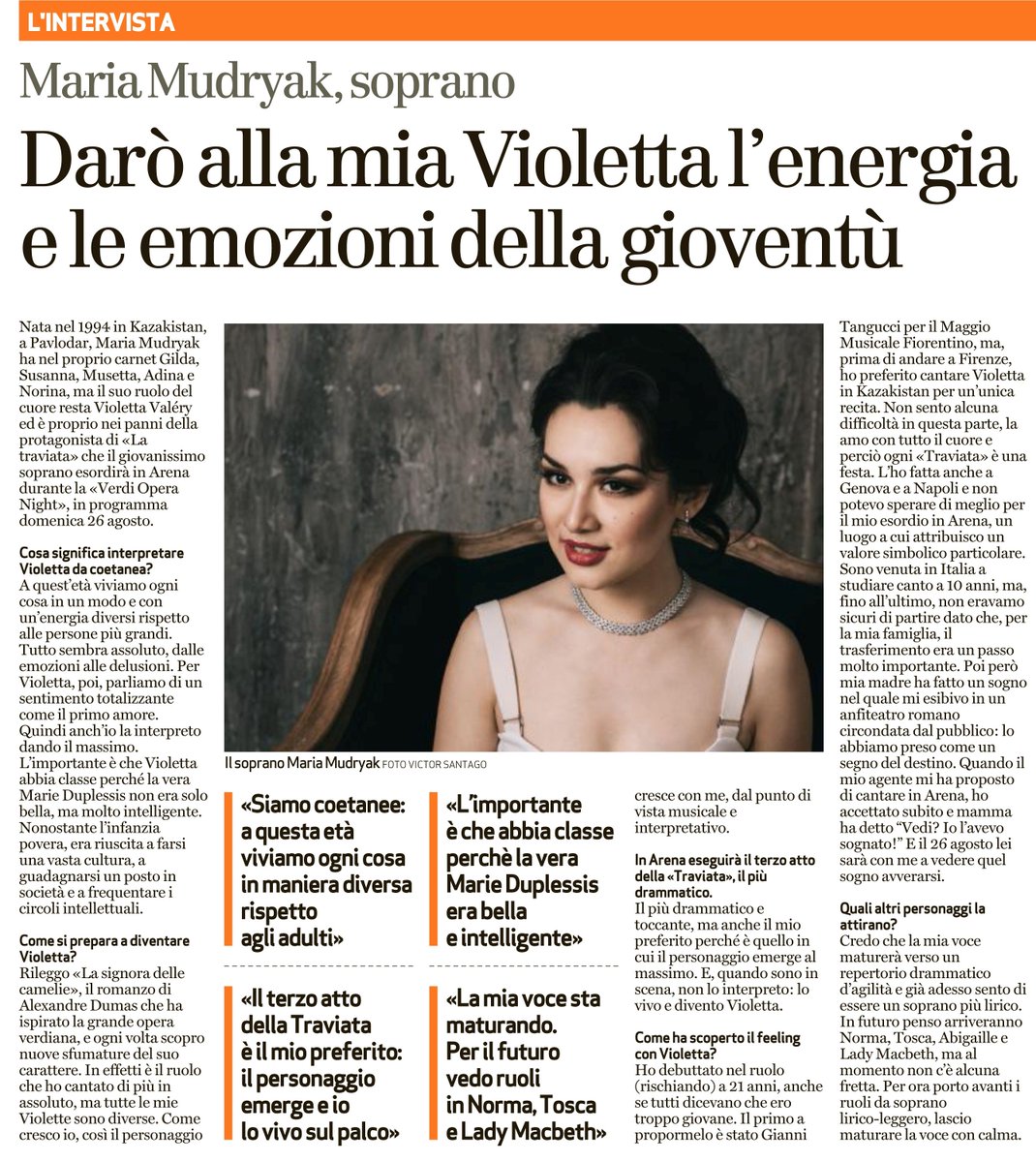 MudryakMaria's tweet photo. Ecco la mia intervista pubblicata oggi da #LArena. Non vedo l'ora di fare il mio debutto all'@arenaverona nel VERDI OPERA NIGHT il 26 agosto!
#Verdi #LaTraviata #Violetta #ArenadiVerona #VerdiOperaNight https://t.co/cxuZATmEmm