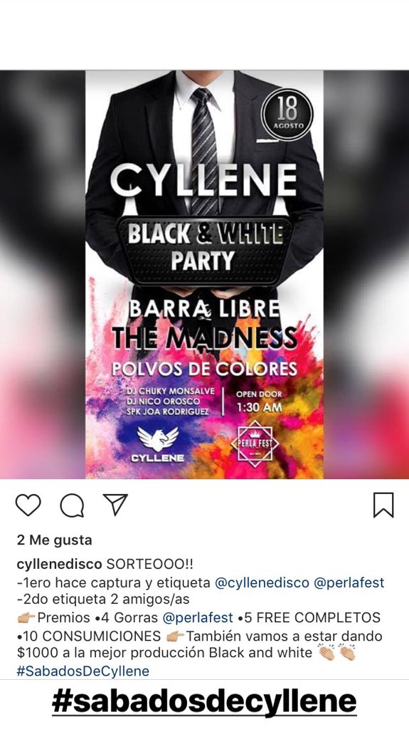 CylleneDisco's tweet photo. SORTEO POR INSTAGRAM 💣💣💣 súmate !!
👉🏼También vamos a sortear en la noche $1000 a la mejor producción Black &amp; White 👈🏼
@PerlaFest @TheMadnessok https://t.co/WjqOTtGcZC
