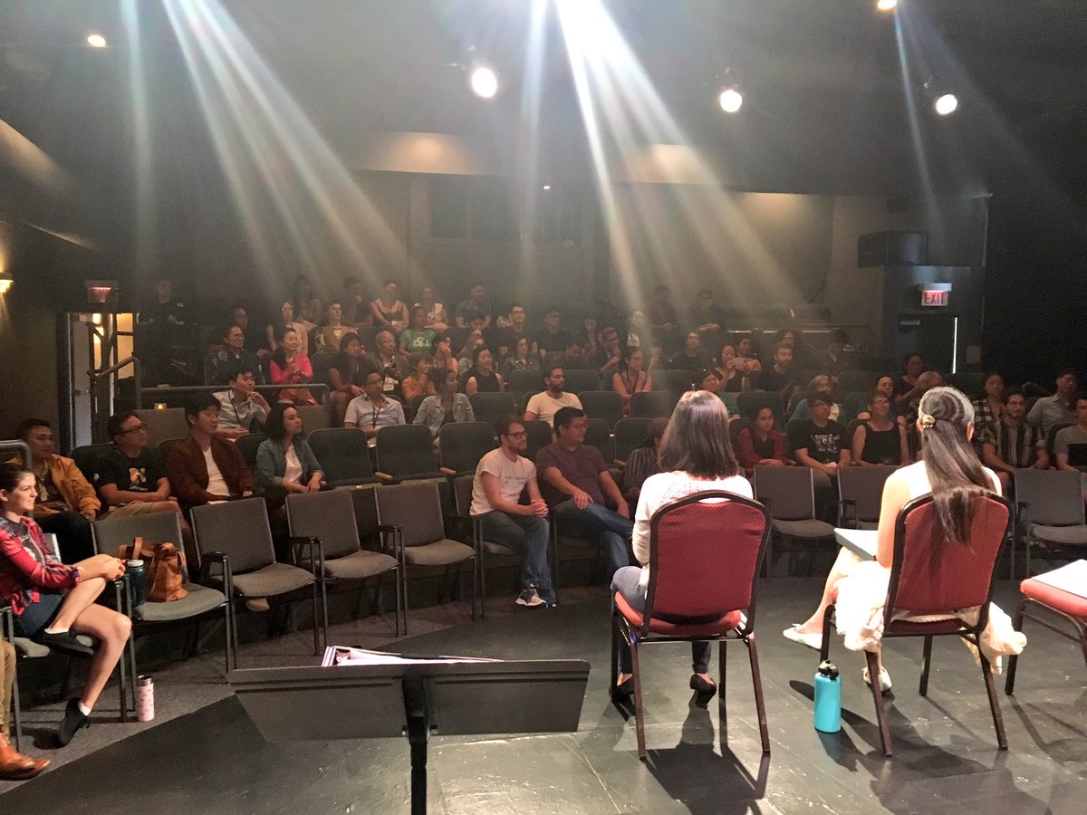 AAPlay's tweet photo. Were you in the room where it happened? Snapshot just before the impassioned Q&A, following spontaneous standing ovation, following Artists at Play's reading of THIS IS NOT A TRUE STORY. We were overwhelmed by the response! #AAPinCHI #ConFest18 #CAATAChicago #RevolutionaryActs https://t.co/PRovQnd138