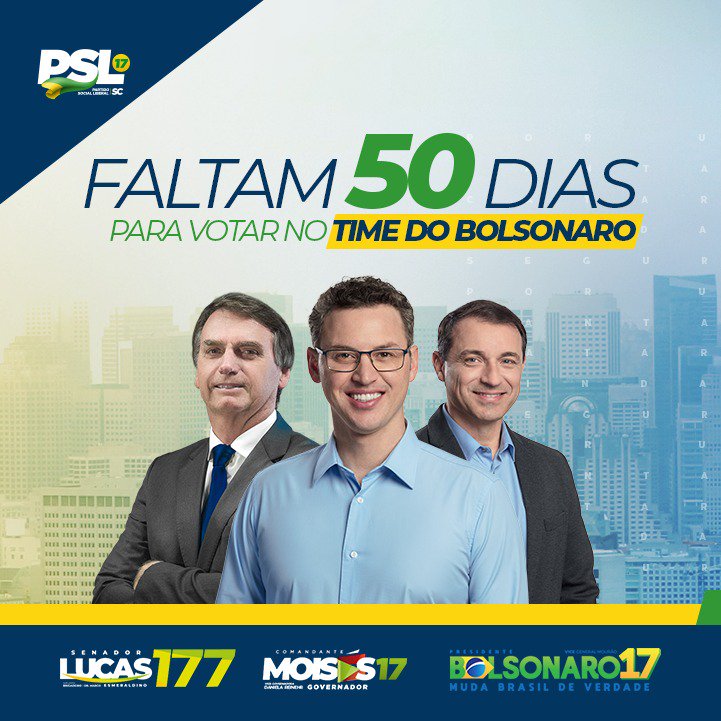 pslscoficial's tweet photo. Vem com a gente e faça parte da MUDANÇA 🇧🇷1⃣7⃣✅
#mudaSC #mudaBrasil #LucasEsmeraldino177 #SenadorDoBolsonaro #ComandanteMoises17 #GovernadorDoBolsonaro #Bolsonaro17 #PresidenteBolsonaro #chapapura #PSL17 https://t.co/BpKg3IiyVq