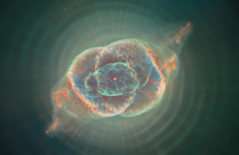 The alluring Cat's Eye Nebula lies around 3 thousand light-years from Earth, spanning over half a light-year across