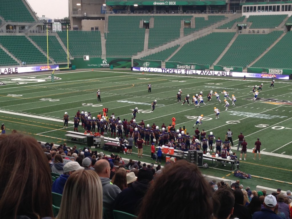 Great turnout for the @reginathunder vs. @SaskHilltops game. Awesome to see so many people out supporting the team. #committothegrind #livingthefootballdream