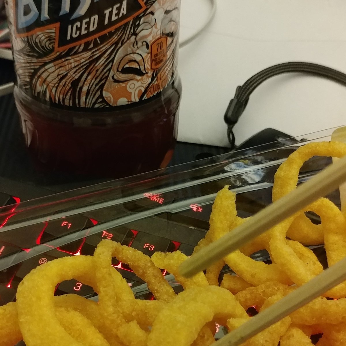 Sim_plyObsessed's tweet photo. Recording videos and eating @TheRealFunyuns with chopsticks cause I'm fancy....
 #AdultingIsEasy https://t.co/QlRWBFh5Sh
