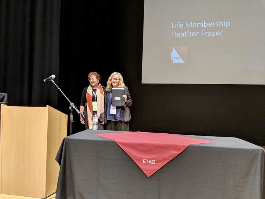 BuchholzJoel's tweet photo. Congratulations to #PimlicoHighโs Heather Fraser, who has been awarded Life Membership of @ETAQld, acknowledging her outstanding contribution to #English #teaching in #Queensland. #etaq18 https://t.co/wRZWczIwc5