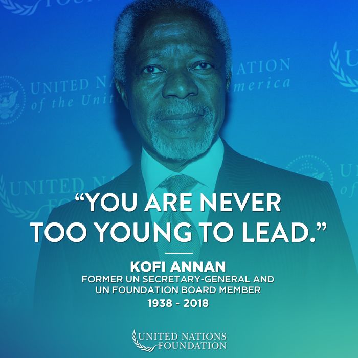 unfoundation's tweet photo. Kofi Annan  believed that anyone could take a stand, make a difference, and help create a better world for all. We will miss him greatly. https://t.co/phPGH2A5Ez