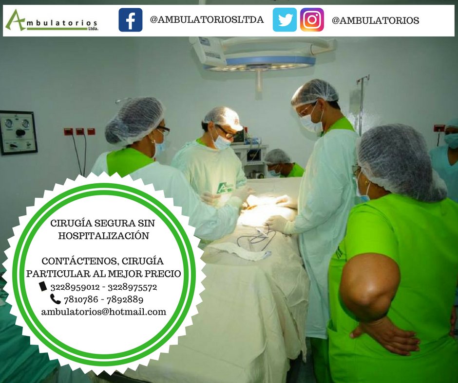 Ambulatorios's tweet photo. En @ambulatorios cirugía particular de calidad con excelentes planes y descuentos. Contáctenos y cotice 📞 7810786 - 7892889 📲 3228959012 - 3228975572 📧 ambulatorios@hotmail.com #cirugíaambulatoriasinhospitalización #cirugíaparticular https://t.co/uI3YlfEax9