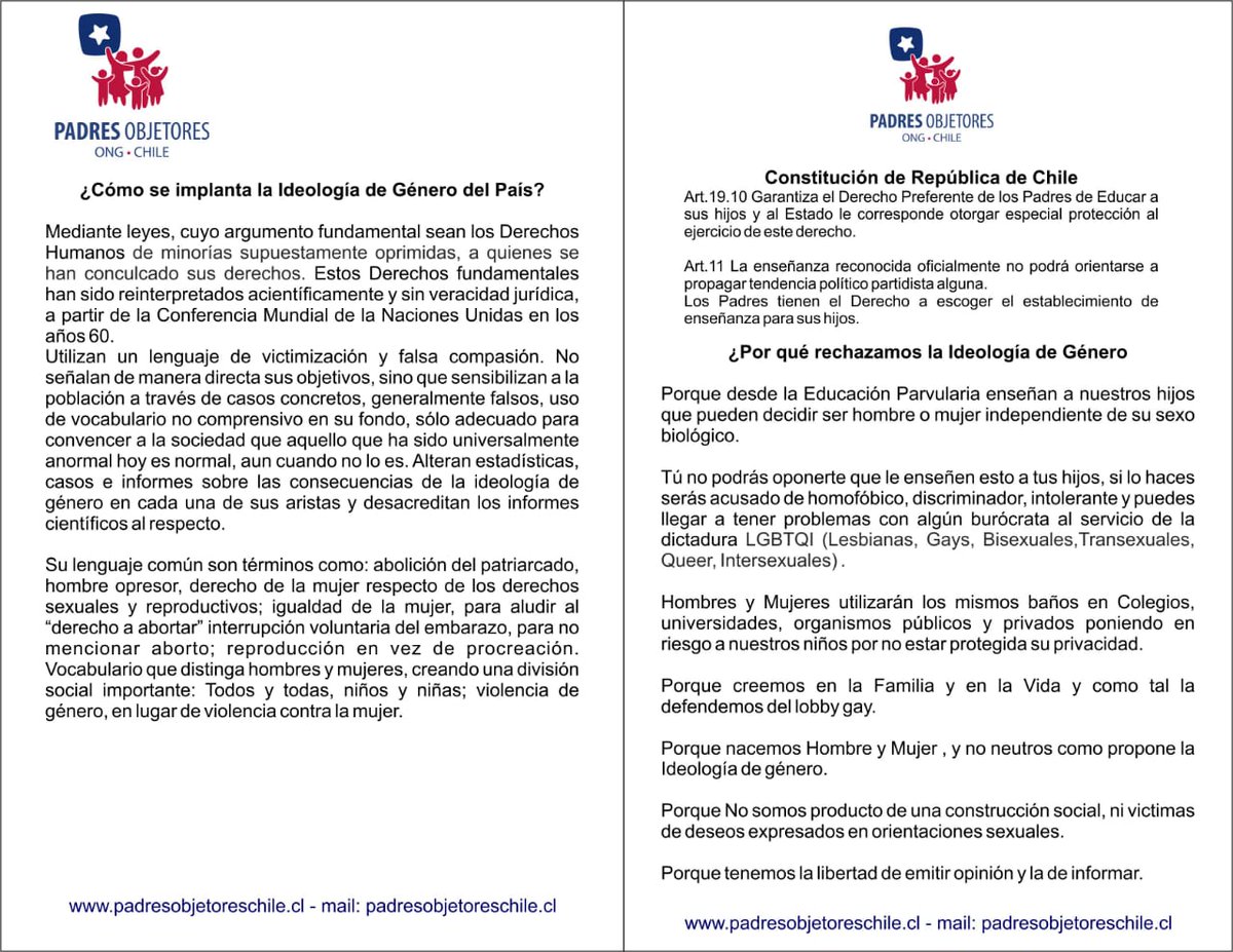#NOALAIDENTIDADDEGENERO 
#QueNoTeVenganConCuentos.
Nefasta ley contra la familia los Padres y los niños de nuestro País. Alerta Padres! <a href="/ObjetoresChile/">PadresObjetoresChile</a> <a href="/MarielaCarli/">Mariela</a> <a href="/Mineduc/">Ministerio de Educación</a> <a href="/mcubillossigall/">Marcela Cubillos Sigall</a> <a href="/sebastianpinera/">Sebastian Piñera</a> 
<a href="/rrojascarreno/">Roxana Rojas Carreno</a> <a href="/EugeEvang/">Reflexiones Saladas (1 Tesalon. 4:6)</a>