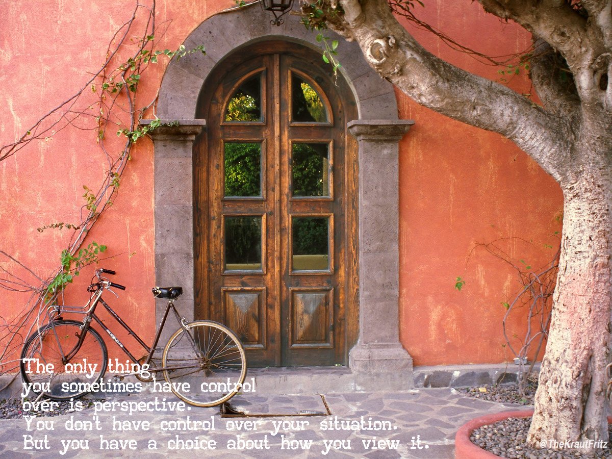 The only thing you sometimes have control over is perspective. 
You don't have control over your situation. 
But you have a choice about how you view it. <a href="/QuotationGalore/">Quotations R us!</a>  <a href="/HenkCDijkstra/">Henk Coos Dijkstra</a>  <a href="/BenDejos/">Ben Dejos</a>