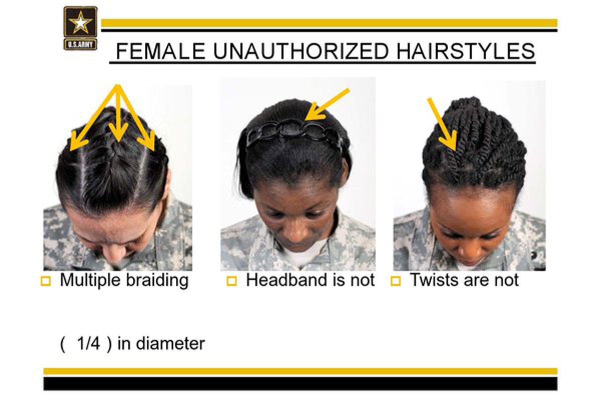 For years, the Army banned certain hairstyles that were paradoxically among the easiest for a busy woman with kinky hair to maintain, like dreadlocks, TWAs (teeny weeny afros), and cornrows (the bans have since been lifted, after outcry.)