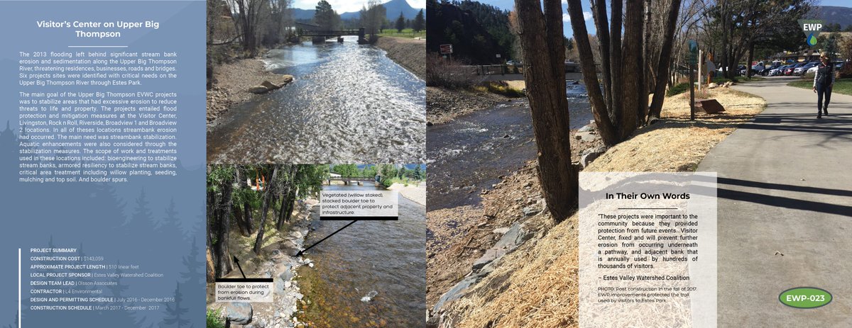 JeffreyWSickles's tweet photo. EWP Before and After Series: Day 28 - Visitor's Center on the Upper Big Thompson. This project protected channel banks and adjacent infrastructure from erosion near the Visitor's Center in Estes Park. https://t.co/Yl6XortXjg