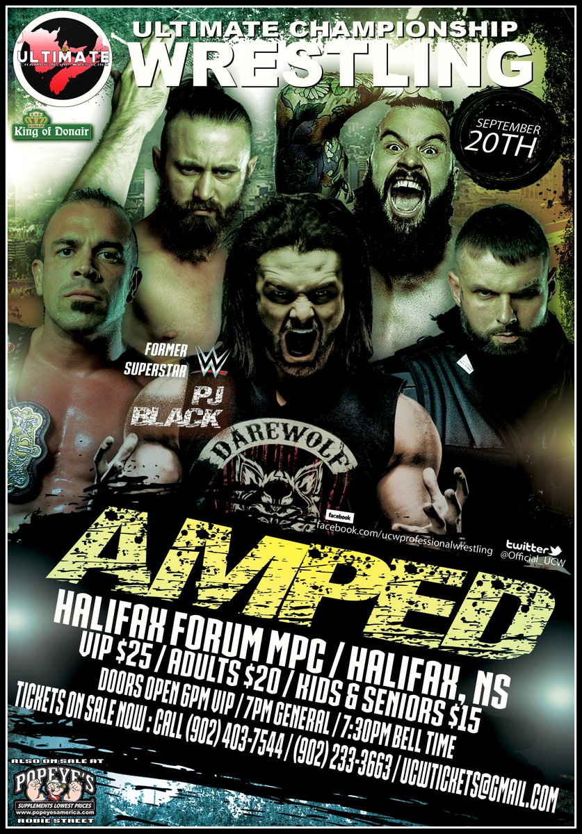 BREAKING NEWS!! Tomorrow night during #SummerSlam , we will announce the MASSIVE main event for UCW #Amped on September 20th in #Halifax at the @halifaxforum !! @veganwrestler @Champiandumande @CoveyChrist @ChiseledPatriot @darewolf333 @DaveBoyce @DickDurning