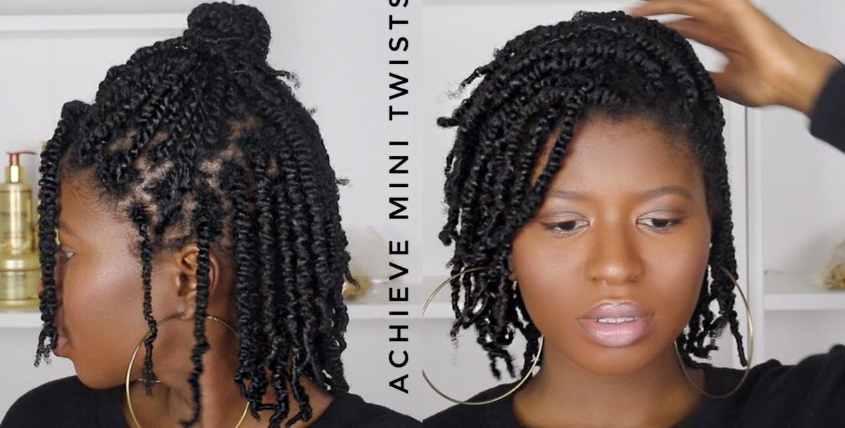 If a kinky-haired person keeps their hair moisturized and get a little length post-Big Chop, it might be time for TWISTS.These are, simply, two sections of detangled hair, twisted together. They come in fat and skinny, and hold themselves together without much coaxing.