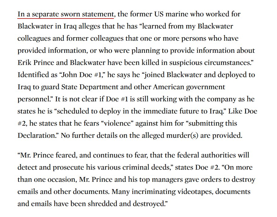 US marine and former Blackwater employee to Fed Court: “one or more persons who have provided information, or who were planning to provide information about Erik Prince and Blackwater have been killed in suspicious circumstances.”  #OpDeathEaters  #Dyncorp  #Blackwater  #XE  #Cerberus