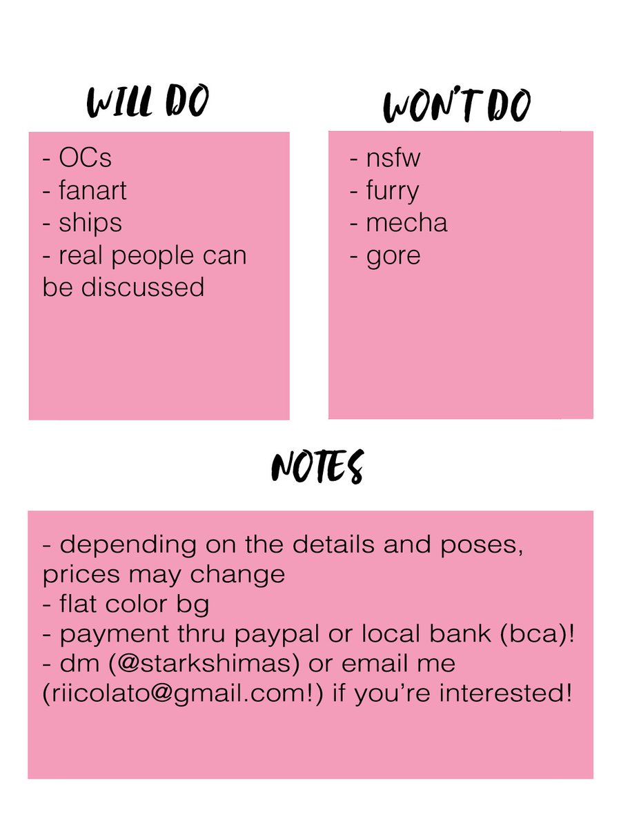 COMMISSIONS ARE NOW OPEN!! ✨💖

my family's really tight on money rn n ive always wanted to open one so here it is!! feel free to dm me for more details💕

rts are appreciated!