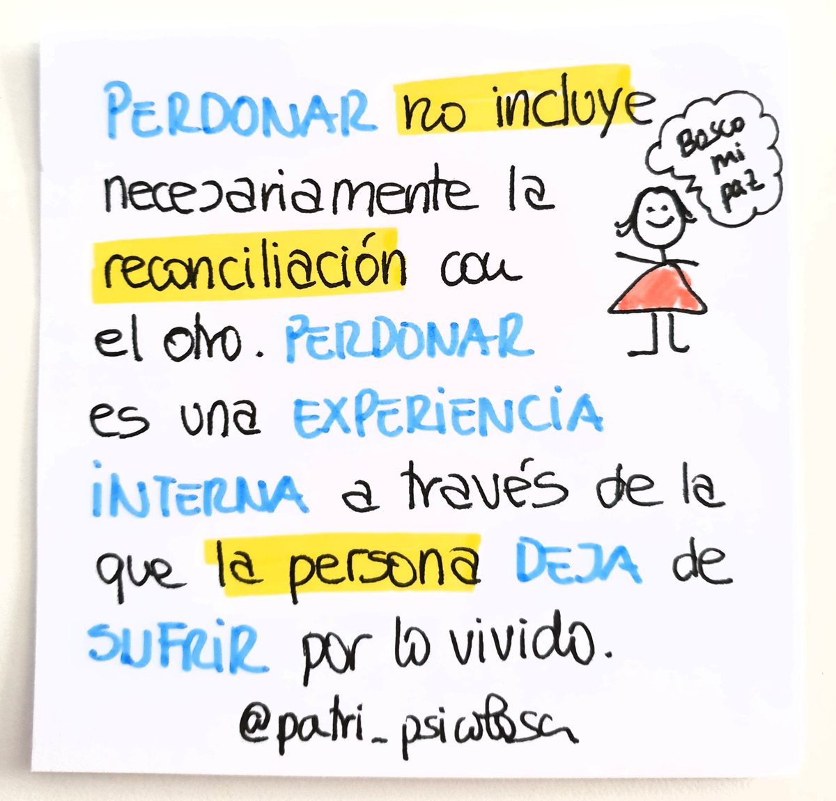 Patri_Psicologa's tweet photo. Perdonar no incluye necesariamente la reconciliación con el otro. Perdonar es una experiencia interna a través de la que la persona deja de sufrir por lo vivido. 
Mientras que sigas sintiendo rencor y venganza, sigues encadenado a quien te ofendió. Perdonar te hace libre. https://t.co/Z58UpqhE6E