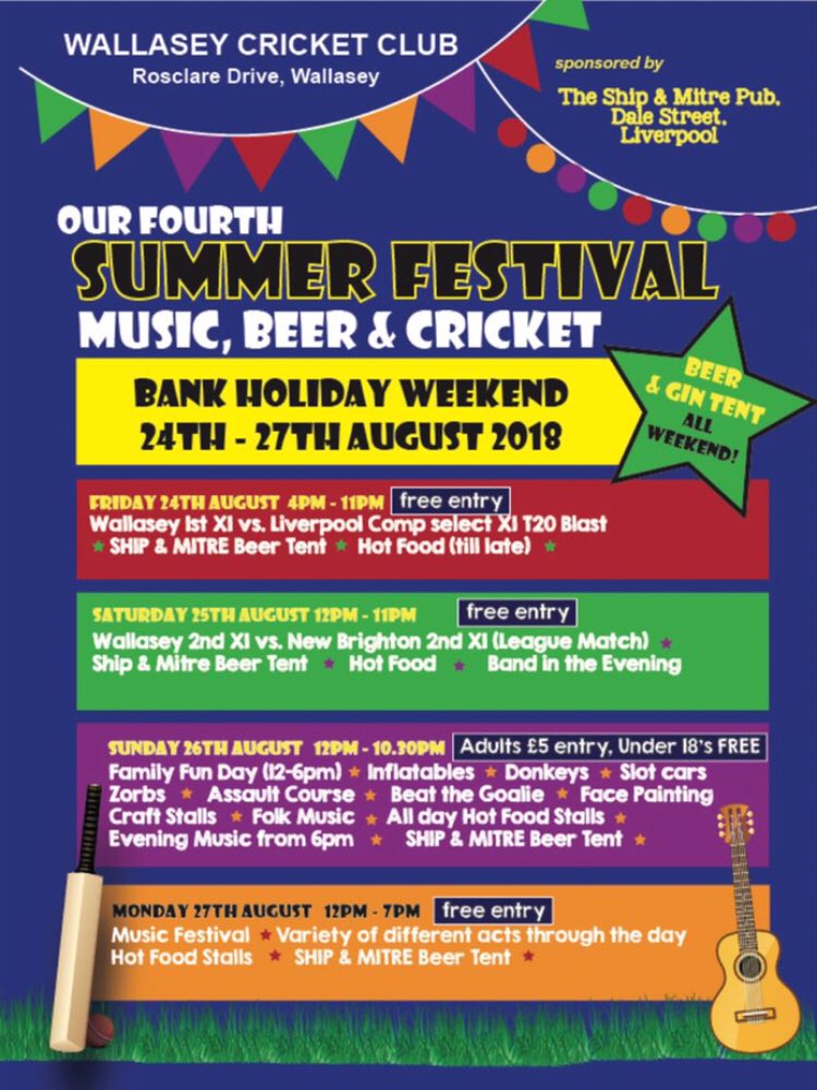 Not long to go now 

📯 WCC Summer Festival 📯

📅 24th - 27th August 2018
🍺 Beer Tent
🍸 Gin Tent
🎵 Live Music
🍔 Food Stalls
🏏 Live Cricket 
👨‍👩‍👧‍👦 Family Fun Day

<a href="/Theshipandmitre/">The Ship & Mitre</a>