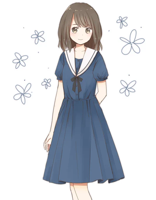 夏コミで着てたセーラーワンピ風の服、可愛いと言ってもらえて嬉しかったです。
実際は紺のシンプルなワンピースに白襟カバー風の付け襟(リボン付き)を付けてたのでした。即席セーラーワンピ。 