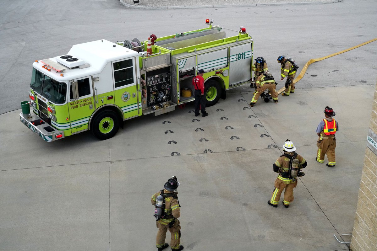 MiamiDadeFire's tweet photo. With one week remaining before graduation, #MDFRClass135 completed the second of two live burns at the #MDFR Training Center on Friday, simulating conditions of a high-rise fire, a real possibility in cosmopolitan Miami-Dade County. https://t.co/yEwNcSOF4B