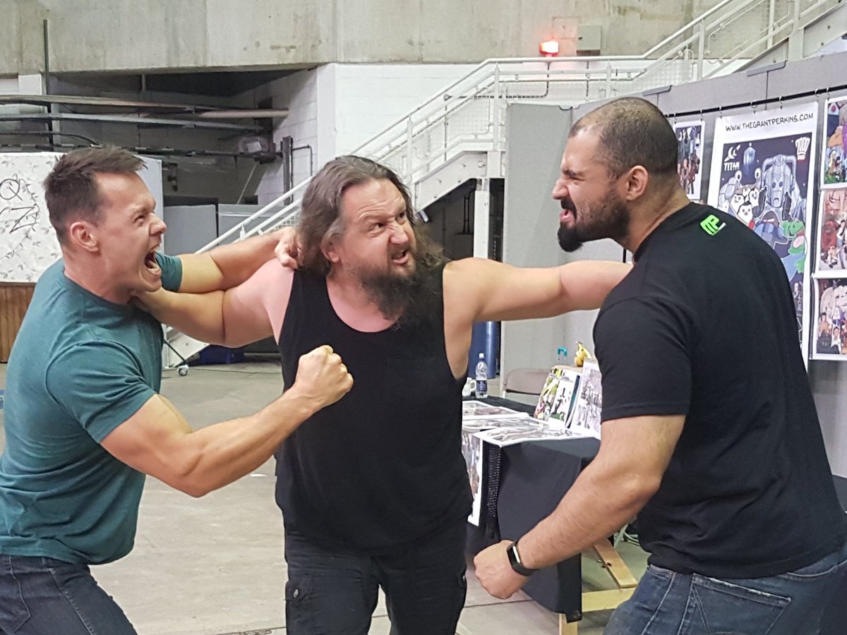 TheGrantPerkins's tweet photo. Things are kicking off at #fccsheffield @Showmasters as @WOSWrestling Superstars @JustinSysum and @RampageBrown have to be broken apart by @TheGrantPerkins. Where's @stevelynskey &amp; @SoCalValerie when you need them? https://t.co/nOFlCIumr2
