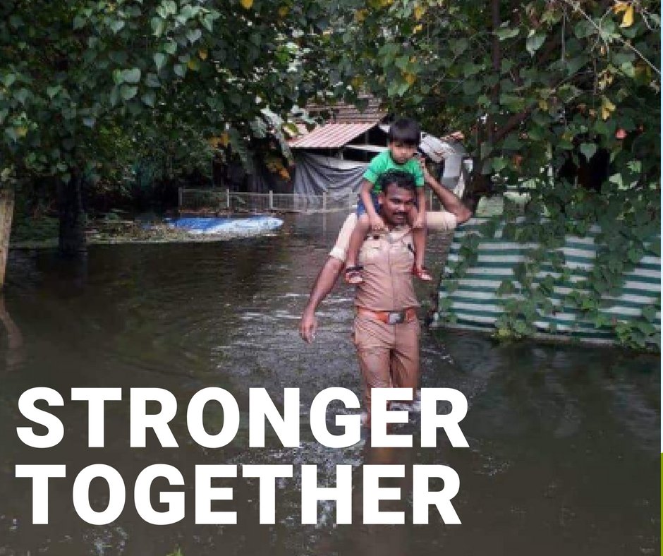When lives are at stake, our men in uniform doesn’t need any special instructions. We salute our police force for their selfless service. We are #StrongerTogether. #KeralaFloods