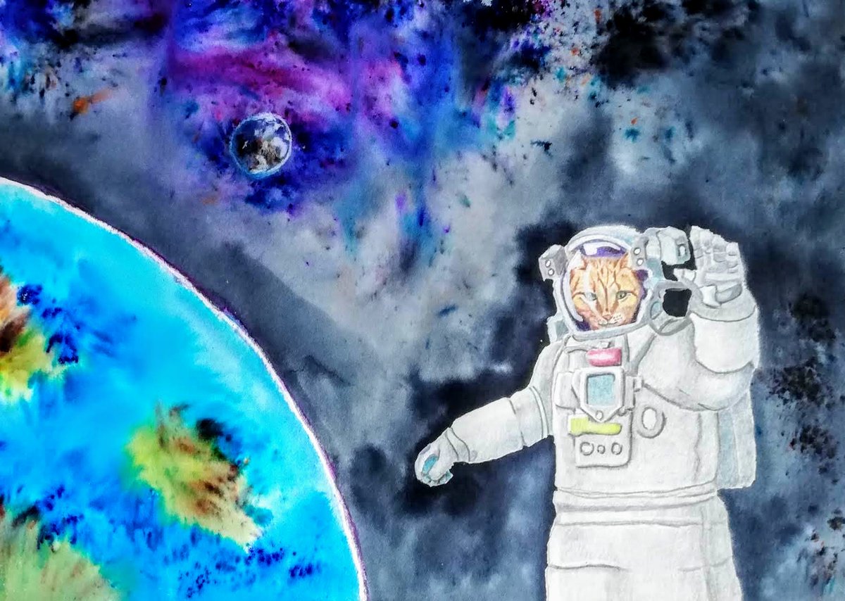 malbro2010's tweet photo. 'Beep' - "Ground Control to Ginger Tom" #kohinoor #colouredpencil #brusho #polycolour #Watercolour #watercolorpainting https://t.co/9Alle1xjeN