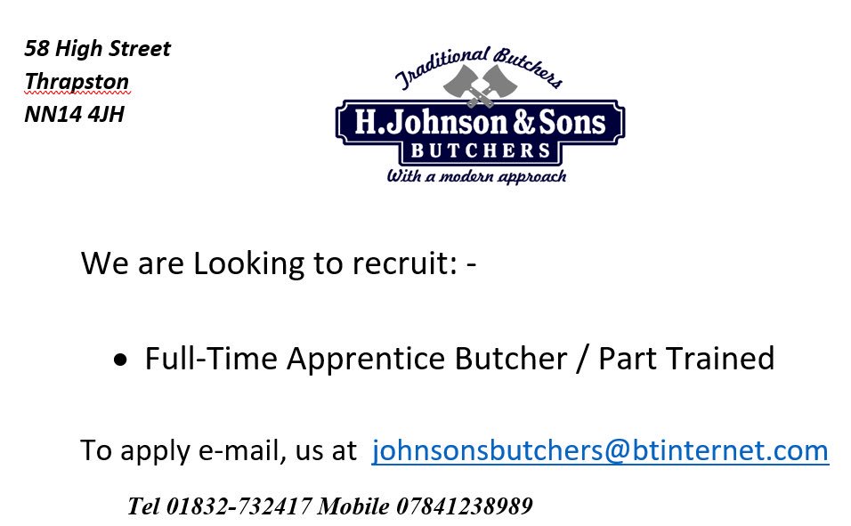 Please RT, following the success of our first #apprentice <a href="/mattyhawes10/">M</a> we are looking to recruit a passionate, hard working individual who is keen to learn all aspects of this amazing trade!! <a href="/IpswichMEAT/">M.E.A.T</a>