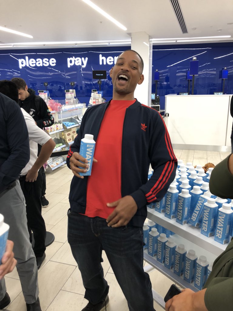 JackiePRCooper's tweet photo. Brilliant to see @JUST here! Sustainably packaged water brand that has been a huge success in the US for three years now available @BootsUK and so lovely to see excitement with Will Smith  in store https://t.co/xjCP7i2H6E
