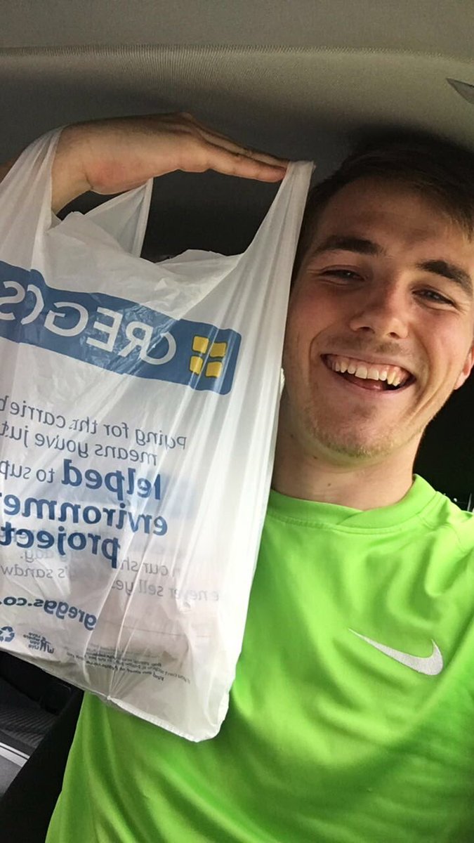 Only Luke Simpson would celebrate his first clean sheet with a little visit to <a href="/GreggsOfficial/">Greggs</a> ... #ForeverANothernLad #JamesMilnersRibenaCantMatchAGreggs #BleedGreen #EverGreenFC